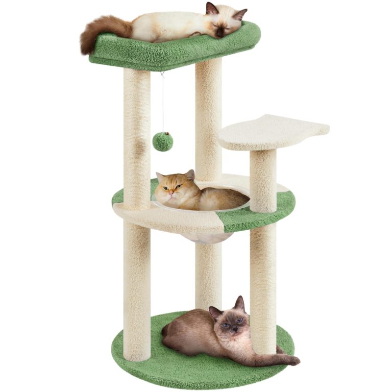 Yaheetech Albero Tiragraffi per Gatti Alto 90 cm, Verde Militare e Beige | Torre con trespolo imbottito, piattaforma a forma di pesce, tana trasparente, pallina appesa e pali in s…