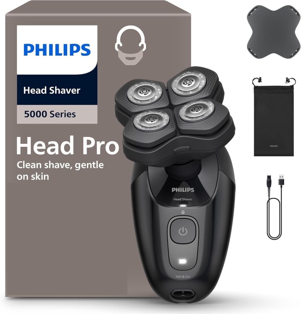 Philips Head Shaver Pro Serie 5000- Rasoio per uomo e donna, testina flessibile a 360° e lame ComfortCut per una rasatura pulita e delicata sulla pelle, modello HS5980/15