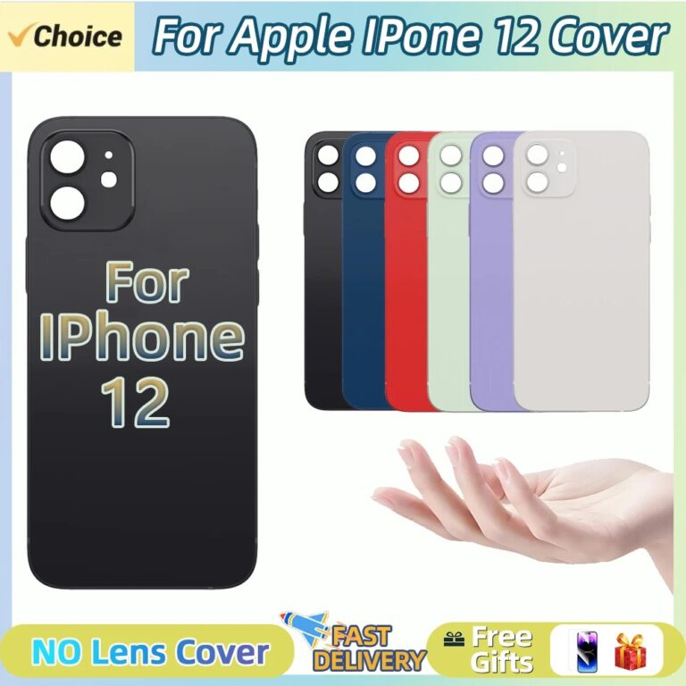 Vetro posteriore per iPhone 12, cover posteriore in vetro, ricambio rapido, cover batteria, vetro posteriore con foro grande, senza lente
