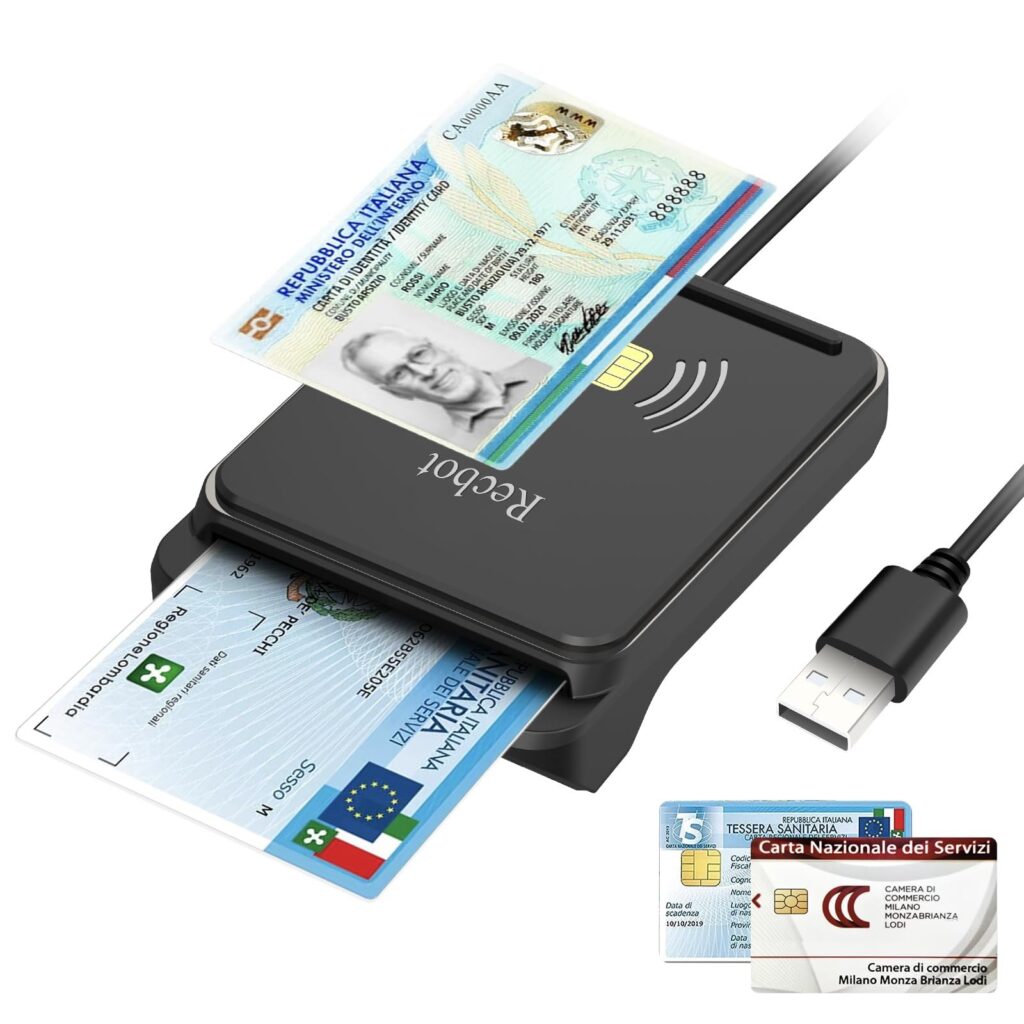 Recbot Lettore CIE 3.0 Carta d'Identità e Tessera Sanitaria for Windows | USB Lettore Smart Card Firma Digitale, Contact e Contactless, Compatibile con Windows/Mac, for CRS/CNS Ca…