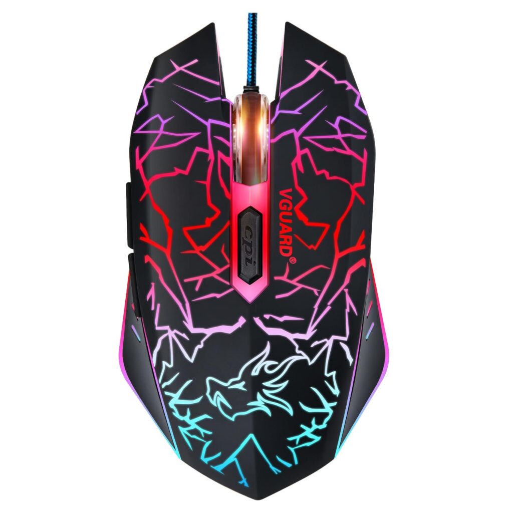 VGUARD Mouse da Gaming, Mouse con Filo USB, Mouse Ottico per PC Portatile Ergonomico, 6 Pulsanti Programmabili, 4 Regolabile DPI(800/1200/1600/2400), 7 Colori LED - Nero (Versione…
