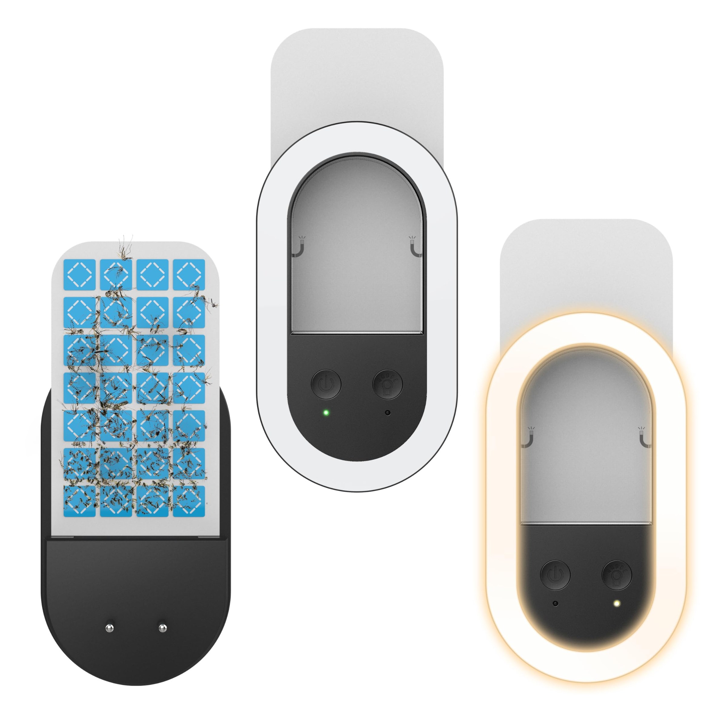 Confezione da 2 trappole per mosche da interni (2 dispositivi + 10 carte colla), lampada notturna, antizanzare, trappola per insetti volanti plug-in per zanzare, mosche, moscerini…
