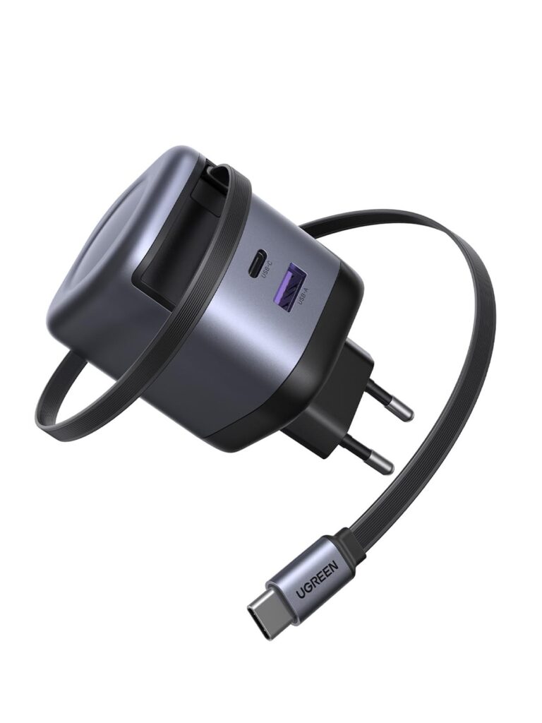 UGREEN Nexode 65W Caricatore Retrattile USB C GaN Alimentatore Rapido | 3 Puertos PD 3.0 PPS 25W Compatibile con MacBook Air iPhone 18 Pro Max 17 16 15 14 13 Galaxy S26 25 24 Pixe…