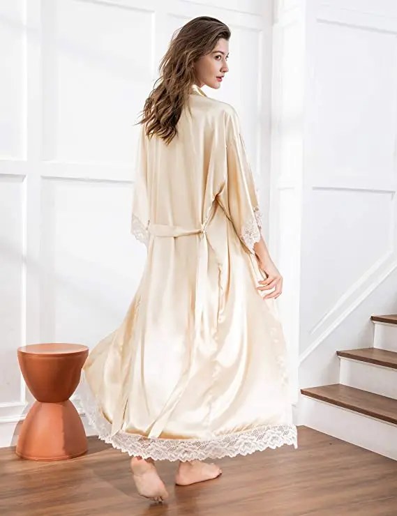 Nuova Vestaglia in Raso di Seta con Pizzo 2019, Vestaglie per Damigelle e Spose, Vestaglia Lunga da Matrimonio, Vestaglia da Bagno, Vestaglia da Donna, Vestaglia Lingerie