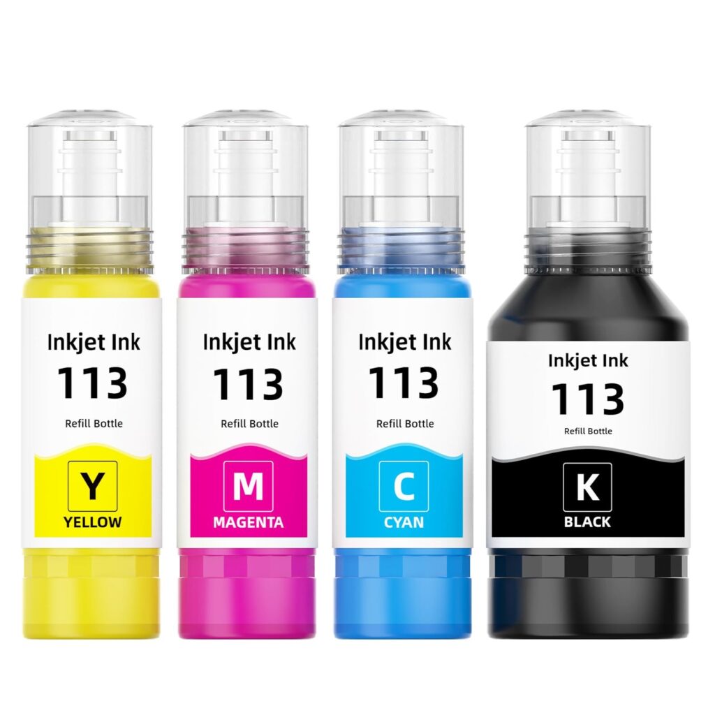 113 Inchiostro Compatibile con Epson 113 Flaconi di Inchiostro Multipack | per ET-16150 ET-16600 ET-16650 ET-15000 ET-5100 ET-5150 ET-5160 ET-5170 ET-5800 ET-5850 ET-5880 (4-Pack,…