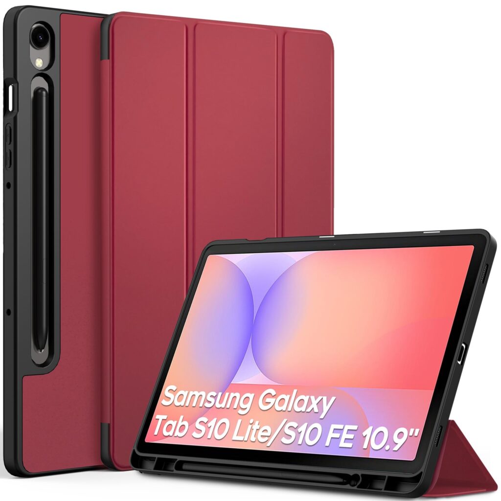 EasyAcc Custodia Cover Compatibile con Samsung Galaxy Tab S10 Lite | S10 FE 10.9 Pollici 2025 / S9 FE 10.9 Pollici 2023 / S9 11 Pollici 2023 con Cover Leggero Supporto, Bordeaux