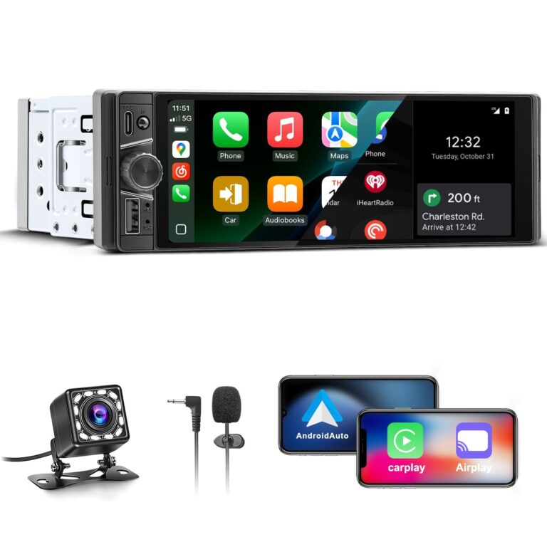 KMUTZY Autoradio 1 DIN con Schermo Touchscreen 6,28", Apple CarPlay e Android Auto Senza Fili, Stereo Auto Bluetooth con Vivavoce, Mirror Link, Telecamera Posteriore, Radio FM, US…