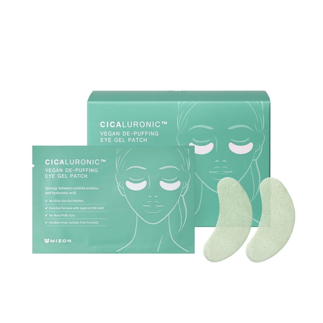 MIZON Patch vegano in gel Cicaluronico per gli occhi (21 paia) Antinfiammatorio con oro 24K e Cica, riduce il gonfiore, le occhiaie e le rughe (Cicaluronic Vegan De-puffing Eye Ge…