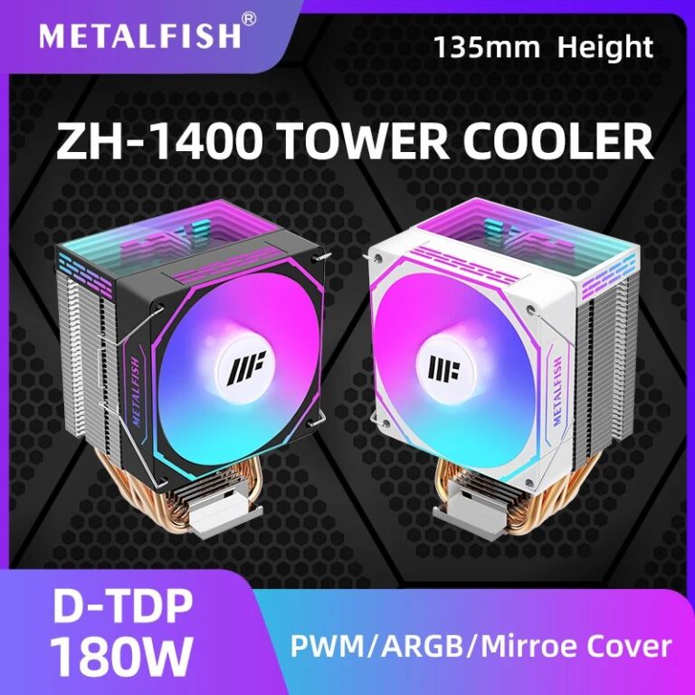 METALFISH ZH1400 CPU Cooler 4 HeatPipes 4PIN PWM Ventola ARGB silenziosa per Intel 1700 1200 115X 1366 2011 AM5 AM4 AM3 x99 x79