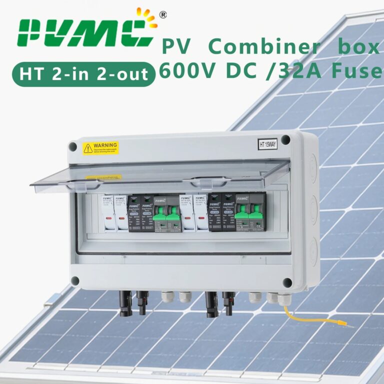 Scatola di Combinazione Fotovoltaica Solare 2 Ingressi 2 Uscite DC 600V con Protezione da Fulmini, Fusibile 32A, MCB, SPD, Impermeabile IP65, per Distribuzione