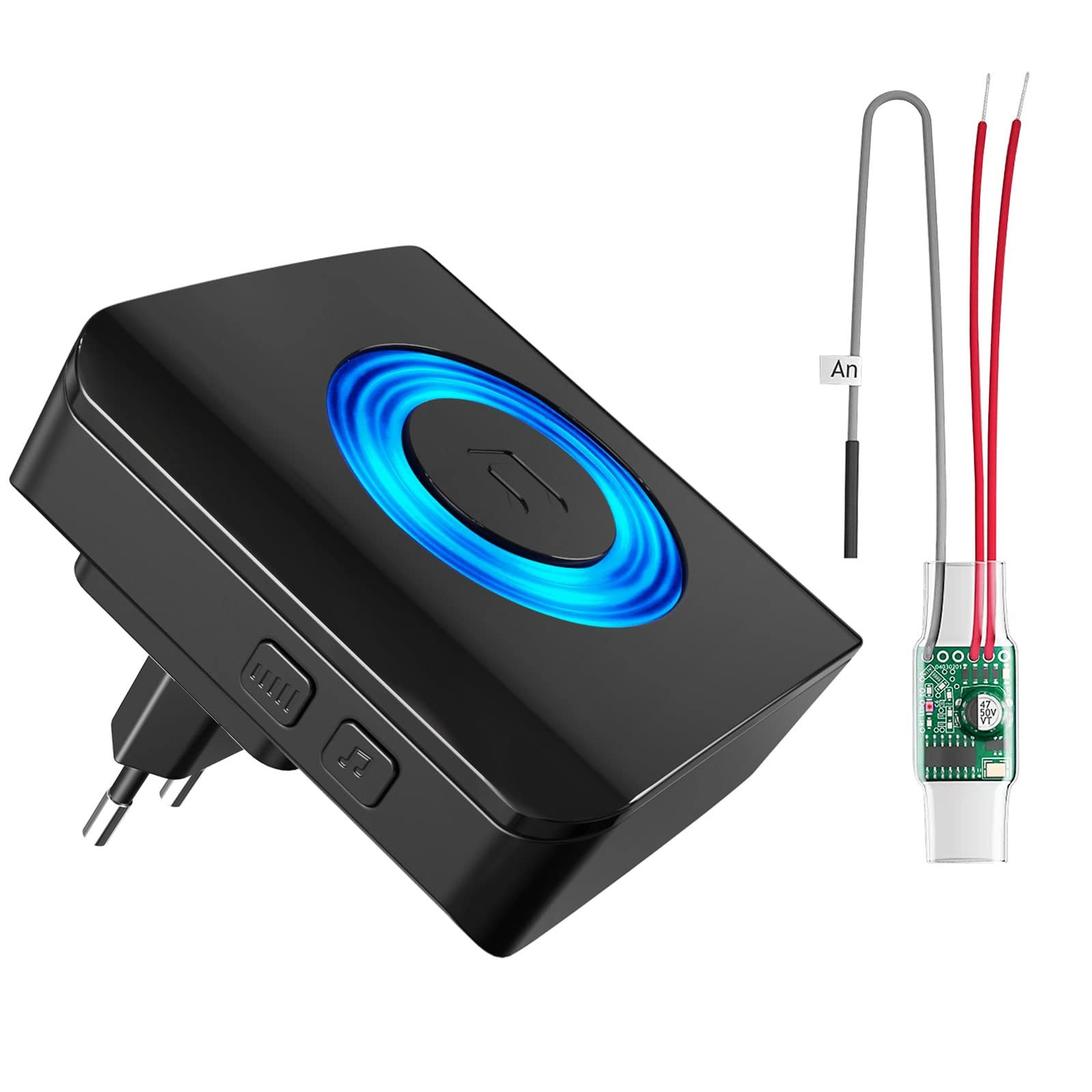 Campanello wireless, set estensione radio con 1 convertitore | 1 presa per ricevitore per sistemi di campanelli esistenti (trasmettitore incorporato 3-24V AC/DC)