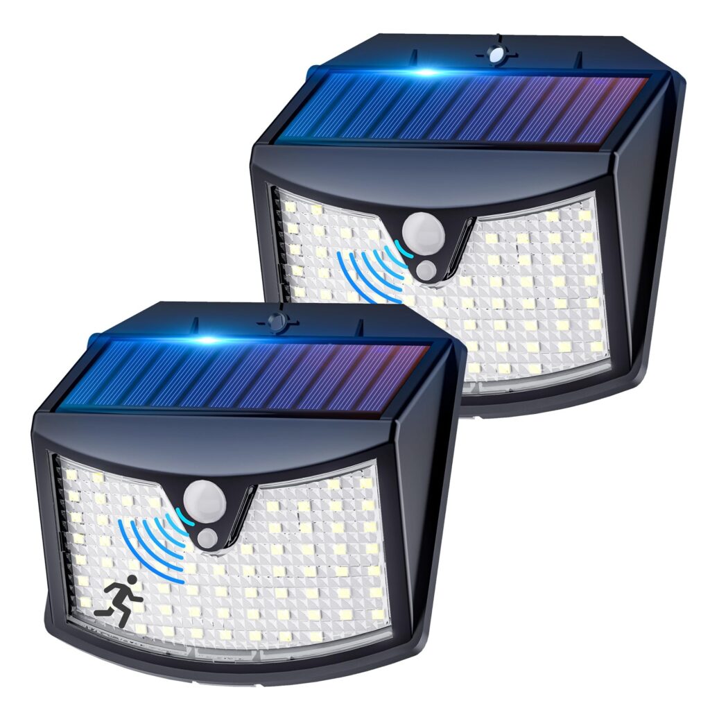 Giliwosy Luce Solare Led Esterno, 3 Modos IP65 Impermeabile Faretto LED da Esterno con Sensore di Movimento, Lampada Solare da Esterno per Giardino, Parete, Garage (2 Pezzi Bianco…