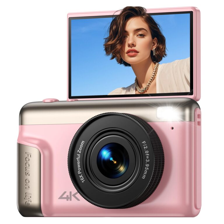 Macchina Fotografica Digitale 4K 64MP: Ultra HD Fotocamera Digitale Compatta per Vlog con Flip 180° da 3" Videocamera con Zoom Digitale 16X per Bambini Adulti Studenti Rosa(Senza…