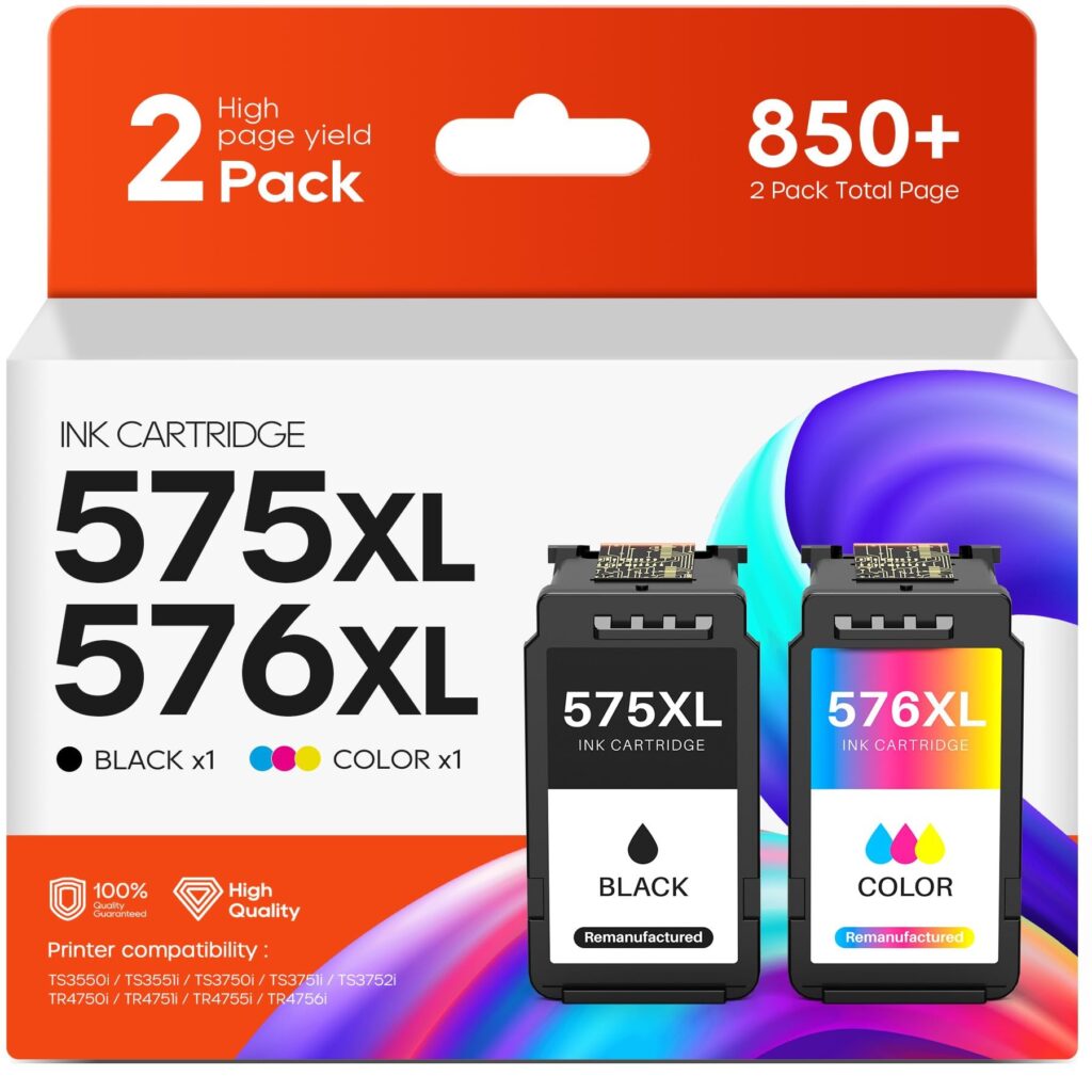 Cartucce 575XL e 576XL Sostituzione per Cartucce Canon 575 576 XL PG-575XL CL-576XL Cartucce d'inchiostro per Canon TR4755i TR4756i TS3752i TS3751i TS3750i TR4750i TR4751i TS3550i…