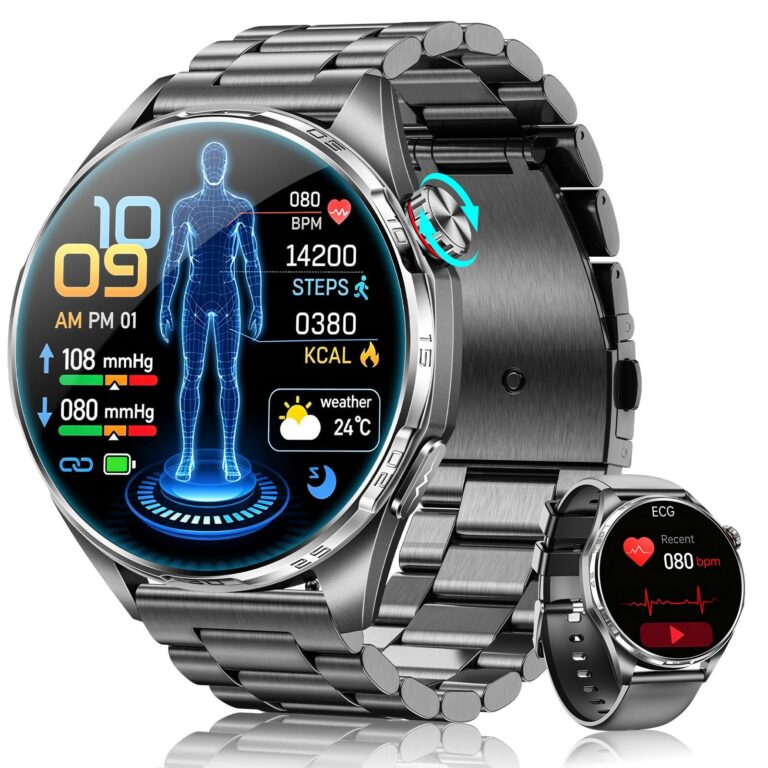 Smartwatch Uomo con ECG/HRV/BMI/MET, 1.45" AMOLED Orologio Fitness con Micro-Check-Up/Temperatura/Frequenza Cardiaca/Pressione Sanguigna/SpO2/Sonno/123+ Sportive/5ATM/SOS/Chiamata…