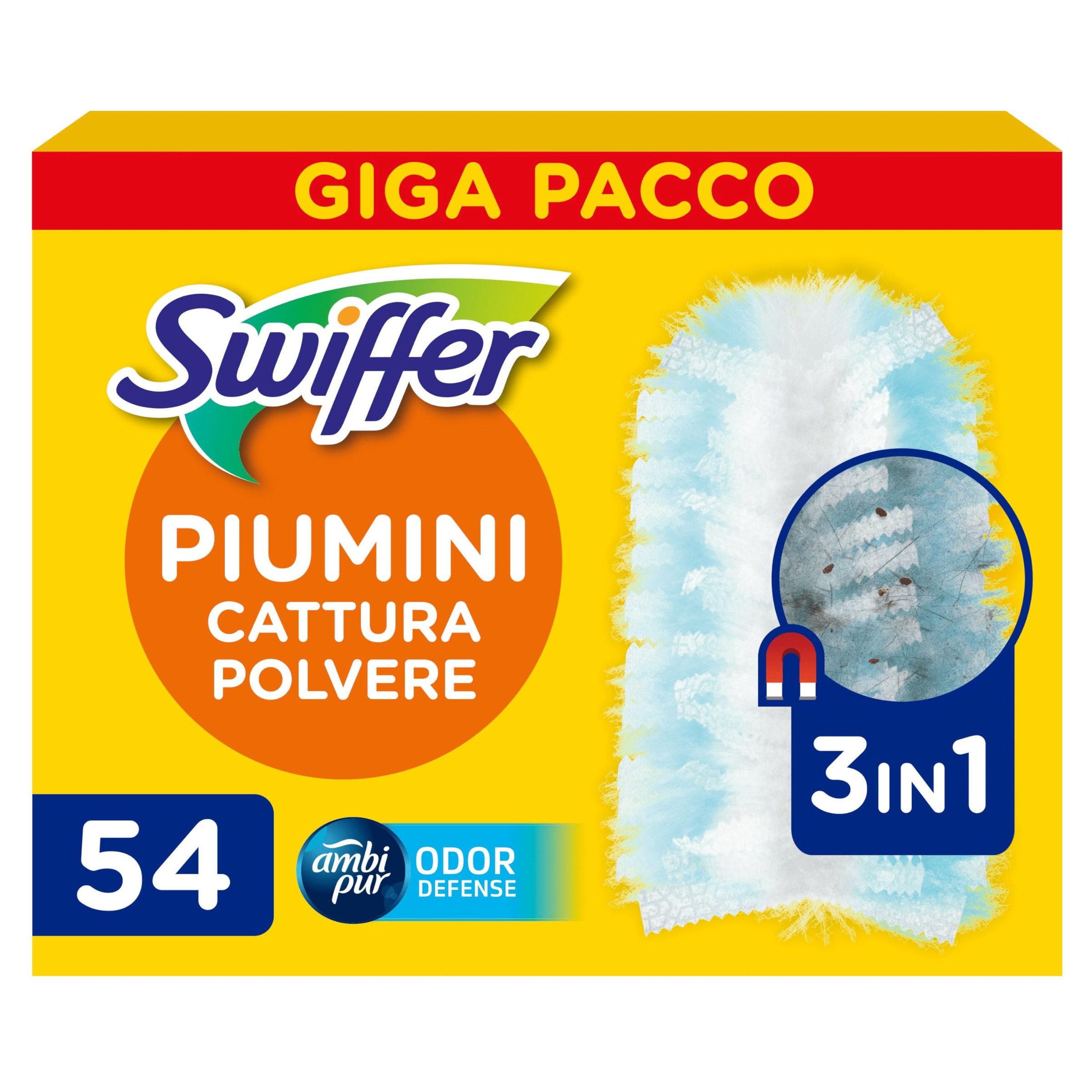 Swiffer Duster, Ricariche Piumini Catturapolvere, 54 Panni, Giga Pack | Cattura 3 Volte Più Polvere e Peli/Capelli Rispetto alla Scopa Tradizionale, Migliaia di Microfibre, Antiod…