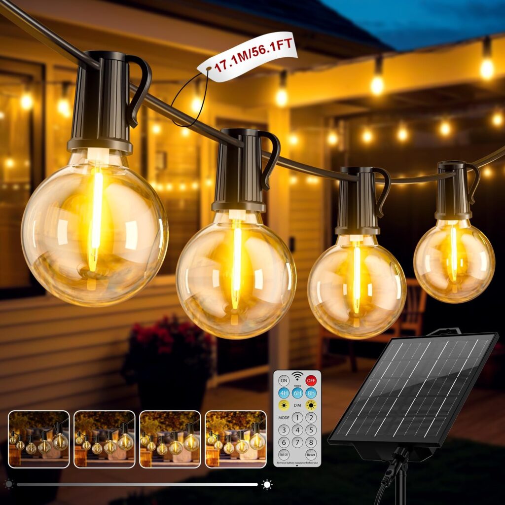 FIFlying Catena Luminosa Esterno Solare 17M Luci Solari da Giardino con 24+1 Lampadine LED G40 Impermeabile Luci Gazebo da Esterno Solari per Giardino Patio Balcone Matrimonio Fes…