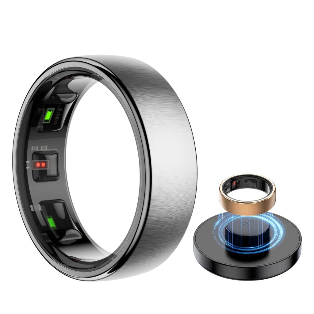 Uhoofit R10 Smart Ring con dock di ricarica Uomo Donna Salute Monitoraggio della frequenza cardiaca del sonno IP68 e modalità multi-sport impermeabile 5ATM