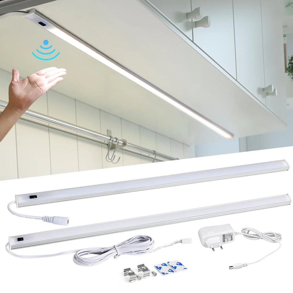 Luce a LED sotto le luci dell'armadio per la cucina interruttore a spazzola manuale sensore di movimento PIR armadio lampada da armadio 30/40/50 cm luce notturna a LED
