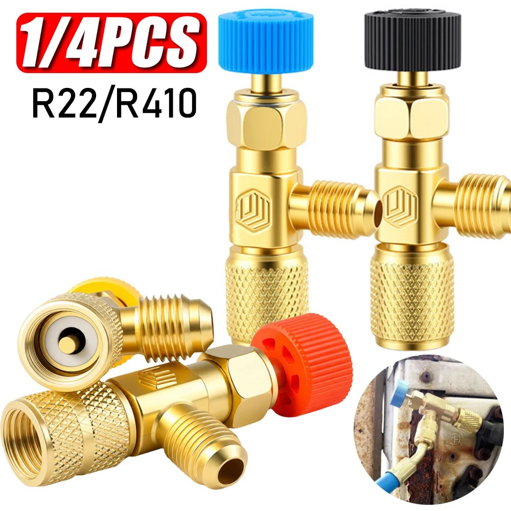 1/4 Pezzi Valvola di Carica Refrigerante R22 R410 Adattatore di Sicurezza Valvola a Sfera per il Controllo del Flusso per Manifold Climatizzatore R22 R410