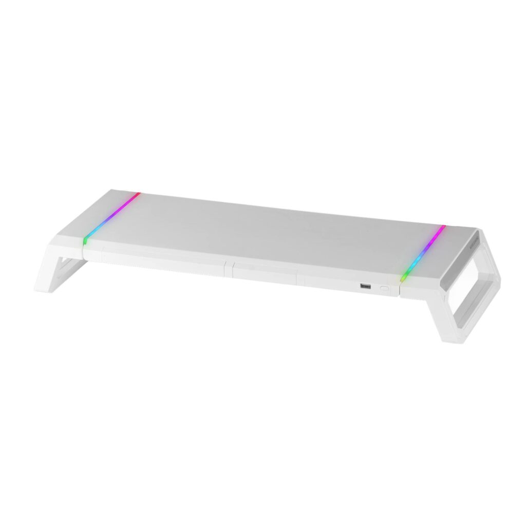 Mars Gaming MGS-ONE Bianco, Supporto Monitor Chroma RGB, Dimensioni Regolabili, Supporto Smartphone e Tablet, USB 2.0 Anteriore