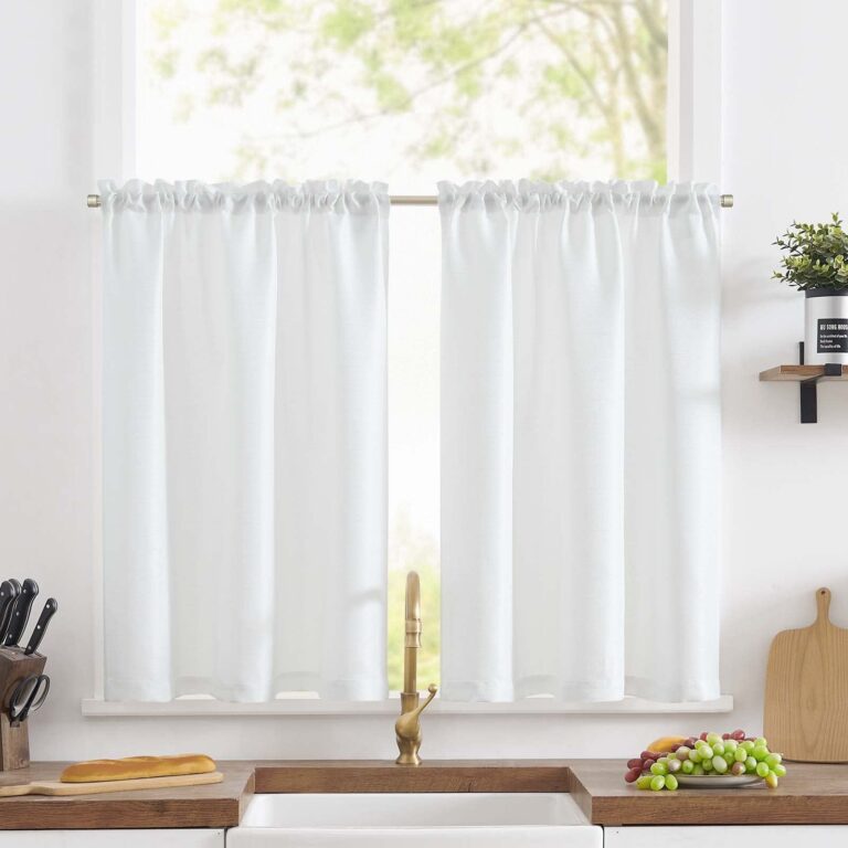 TOPICK Tendine per finestra da bistrò effetto lino 2 pezzi 90x60 cm Bianco | tinta unita, corte, da cucina, in tessuto jacquard, con filtro della luce, per soggiorno, casa di camp…