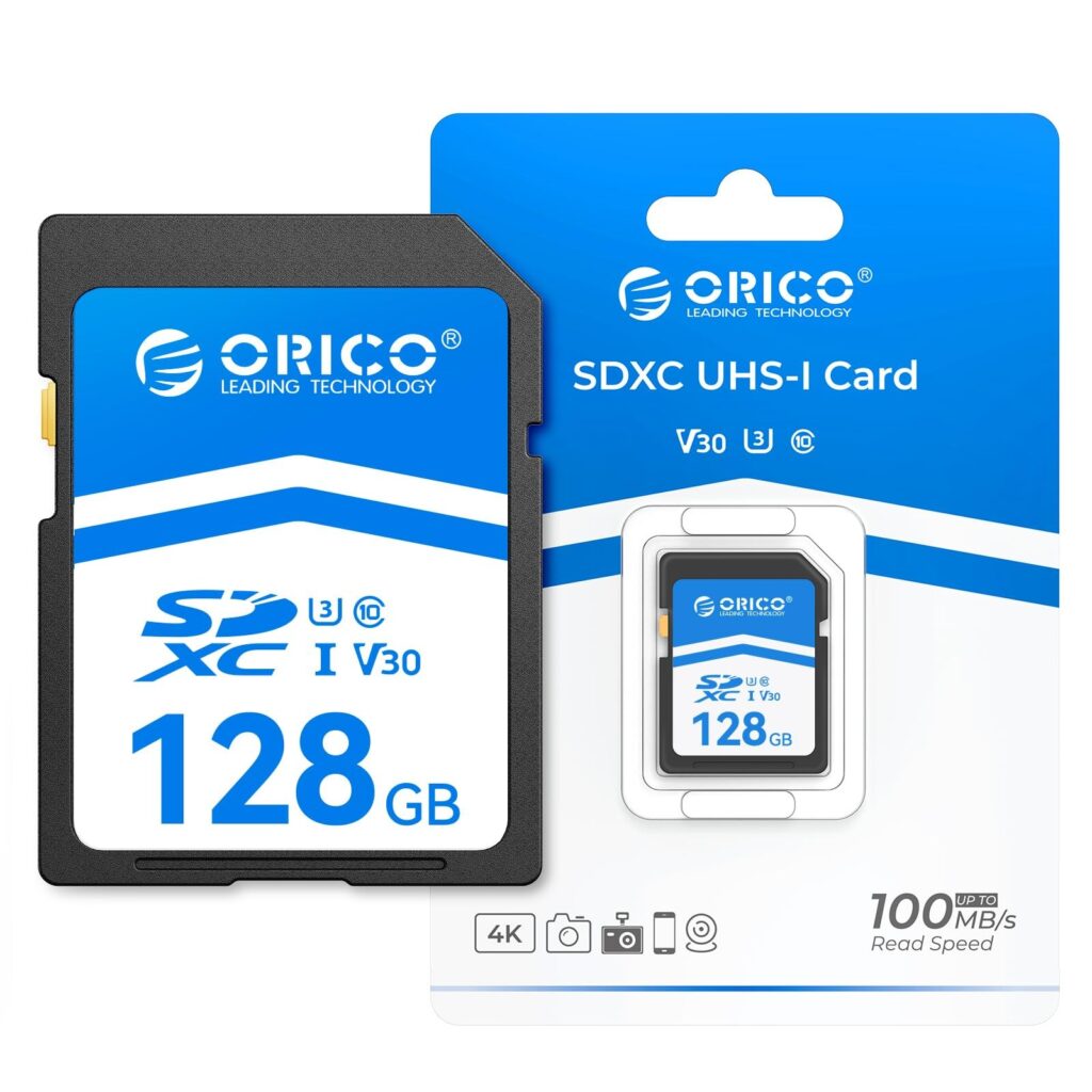 ORICO Scheda SD da 128 GB, UHS-I, C10, U3, V30, Full HD, 4K, Velocità di Lettura fino a 100 MB/s, Scheda di Memoria SDXC per Fotocamere DSLR e Mirrorless Canon, Nikon, Sony, Fujif…
