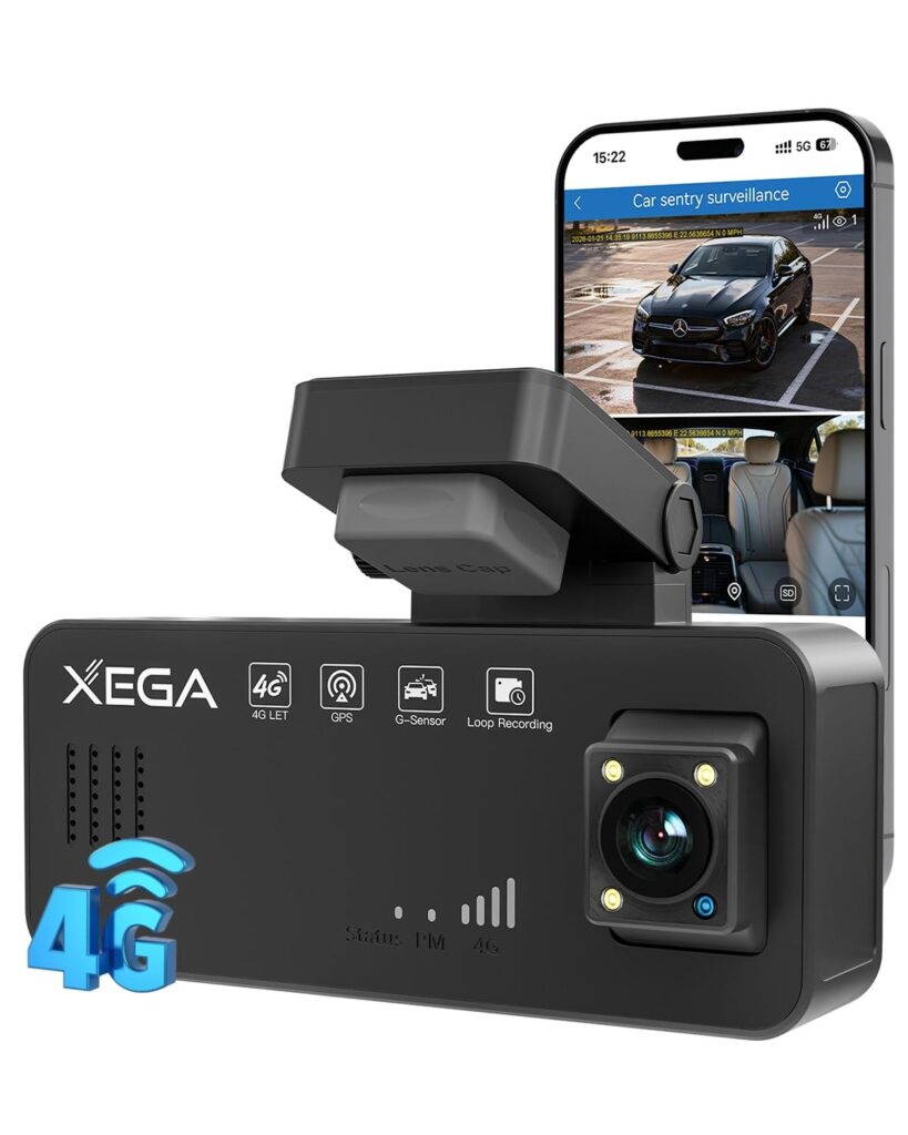 XEGA 4G Dash Cam Auto con Scheda SIM Sostituibili, 2K HD, Alimentazione OBD | Monitoraggio di Parcheggio, Rilevamento Collisione, Audio Bidirezionale, Modalità Privacy, GPS Tracke…