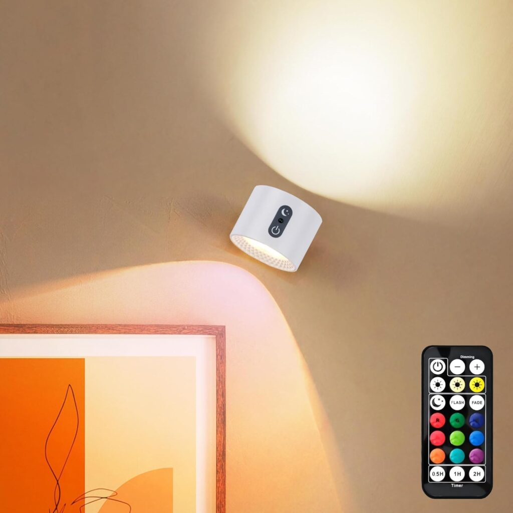LuminexDesigns Applique da Parete LED RGB Senza Fili con Telecomando | Bianco Ricaricabile Lampada Su e Giù, Touch Dimmerabile, Timer, Senza Forare, per Camera da Letto Corridoio…
