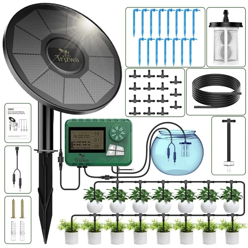 Attrezzatura per l'irrigazione solare Kit per irrigazione a goccia per serra con tubo da 15 m per piante in vaso con timer automatico