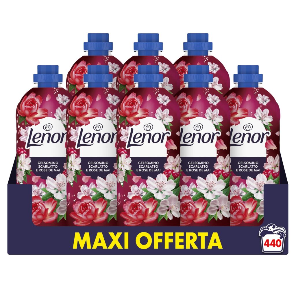 Lenor Ammorbidente Lavatrice Concentrato 440 Lavaggi (8X55), Gelsomino Scarlatto E Rose De Mai, Freschezza Che Dura 3 Volte Più A Lungo Con Tecnologia Olii Profumati