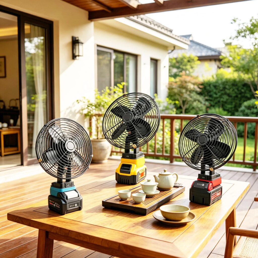 Ventilatore da Campeggio Portatile per Esterni, da Tavolo, in Metallo, con Vento Potente, Compatibile con Batterie agli Ioni di Litio 18V Makita, Dewalt, Milwaukee e M18
