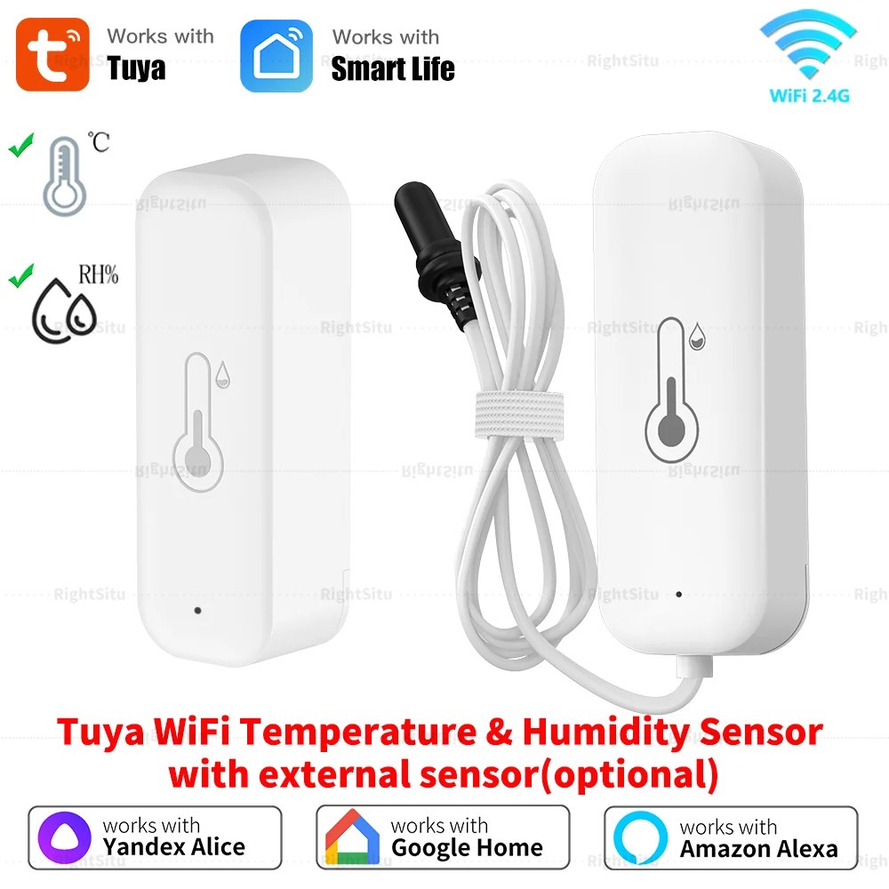 Sensore di temperatura e umidità WiFi Tuya con sonda esterna (opzionale) per igrometro smart home compatibile con SmartLife, Yandex e Alexa