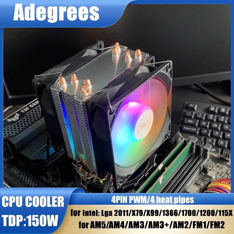 Dissipatore ad aria per CPU X99 con 2/4 heatpipe, ventola RGB silenziosa a 3PIN/4PIN per Intel LGA 775 1366 1151 1155 1200 1700 2011 AM4 AM5