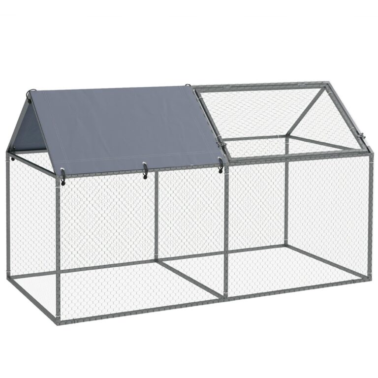 PawHut Gabbia per Animali Tetto in Oxford 198x100x120 cm Verde e Argento | Picchetti Inclusi, Gabbia in Acciaio, Porta Superiore d'Accesso
