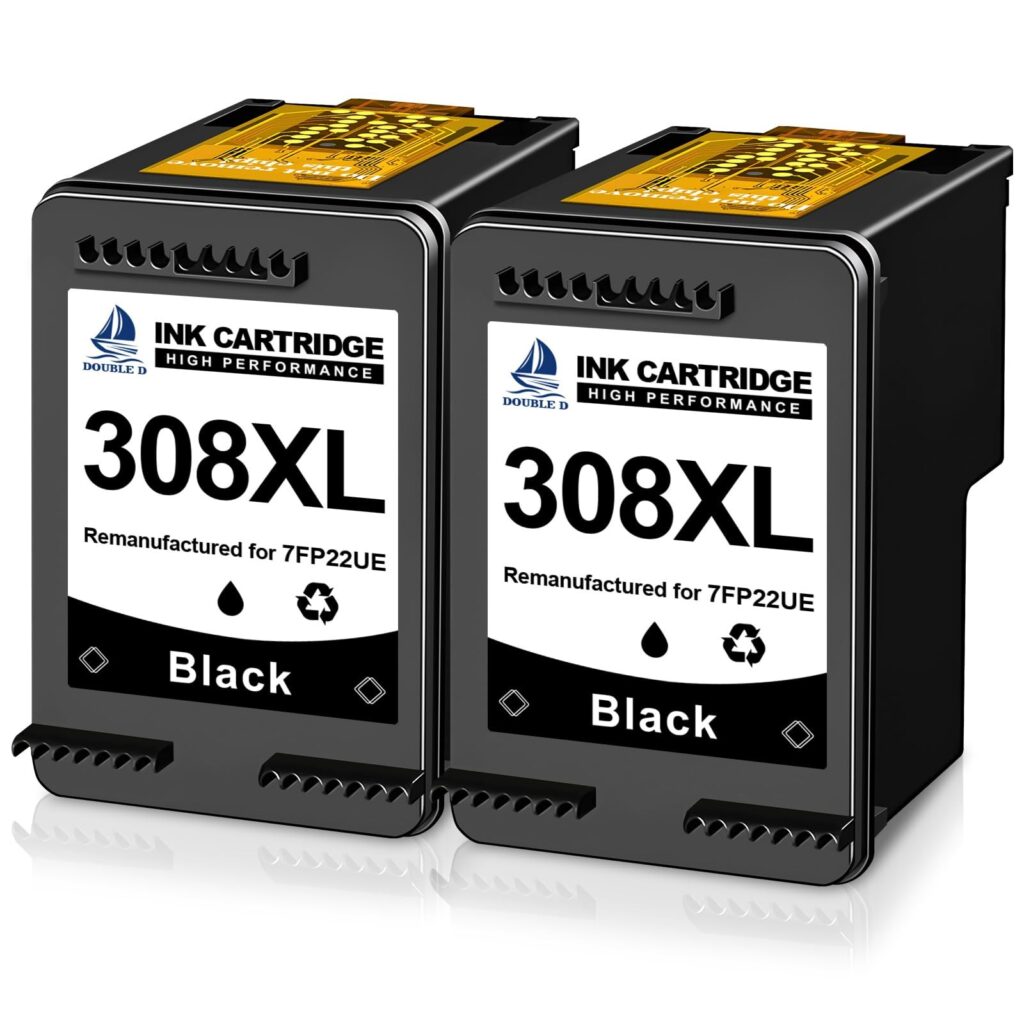 DOUBLE D 308XL Nero per Cartucce HP 308 308XL per Envy 6110e 6120e 6122e | compatible con HP Envy 6130 6132e 6520e 6530e 6532e 6110e 6120e 6122e Stampante (2BK)