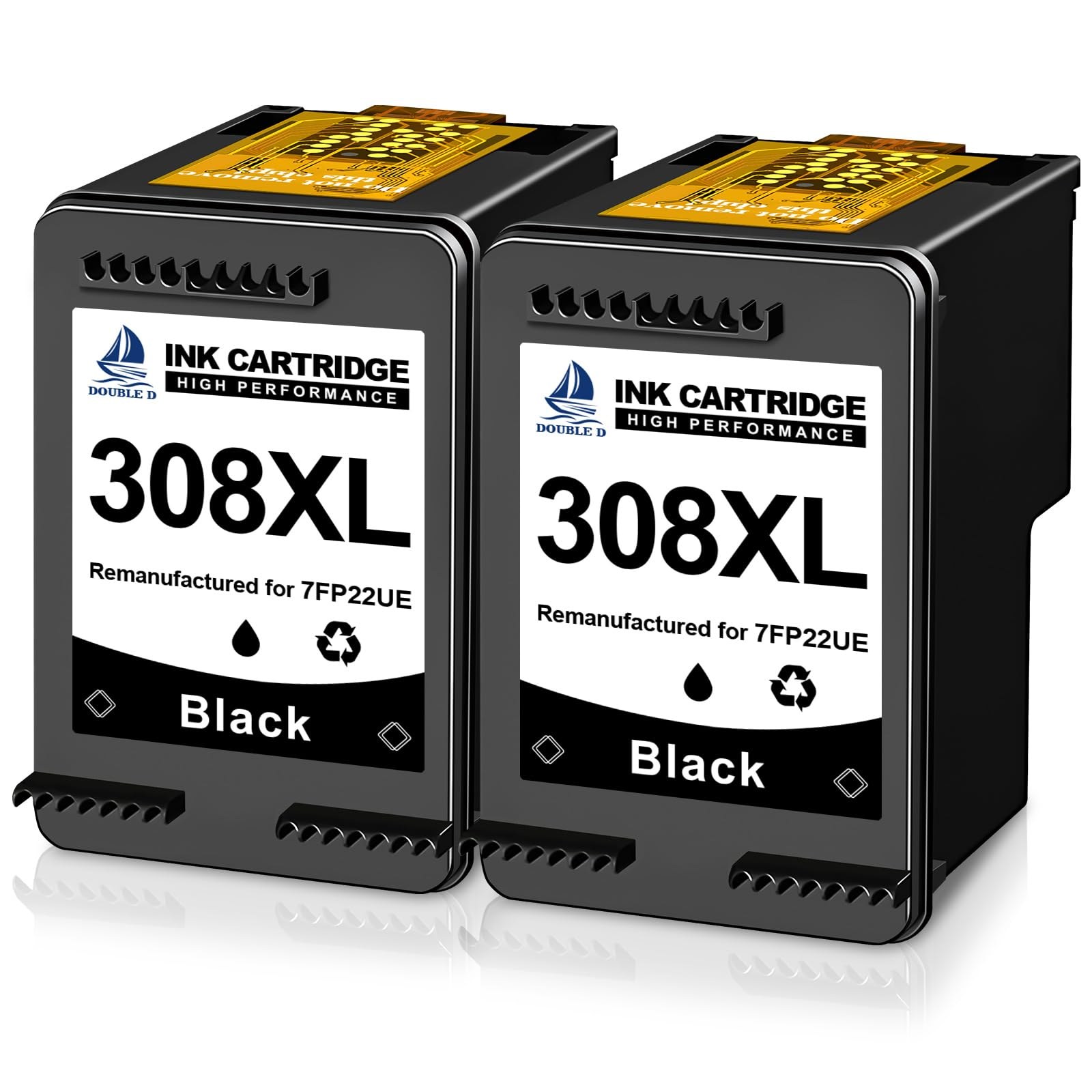 DOUBLE D 308XL Nero per Cartucce HP 308 308XL per Envy 6110e 6120e 6122e | compatible con HP Envy 6130 6132e 6520e 6530e 6532e 6110e 6120e 6122e Stampante (2BK)