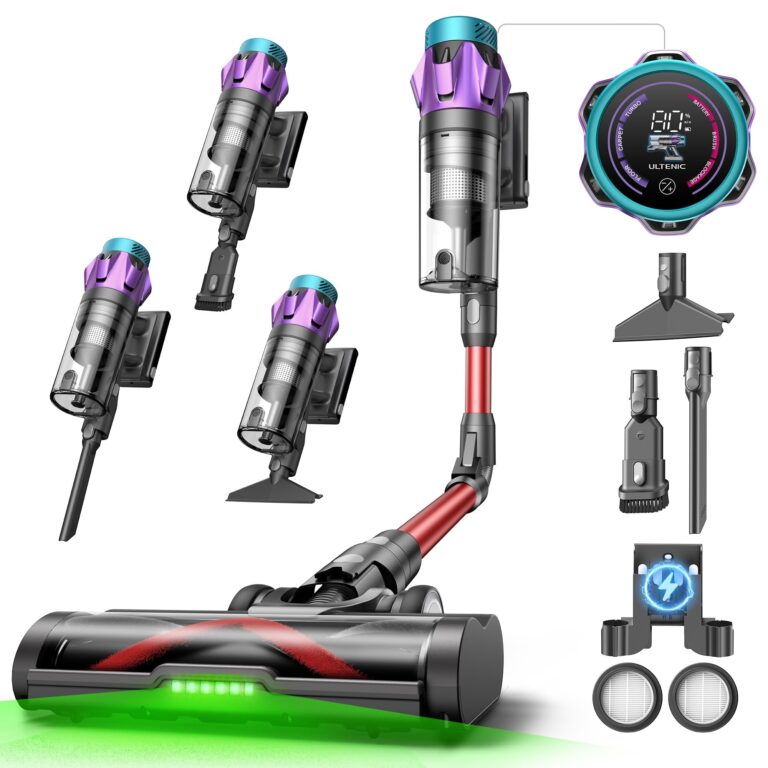 Ultenic 55Kpa/80Min Aspirapolvere Senza Fili U18, Scopa Elettrica Senza Fili Potente con Tubo Pieghevole, Filtrazione Multi-Cono,Display Intelligente, Anti-Groviglio per Peli Anim…