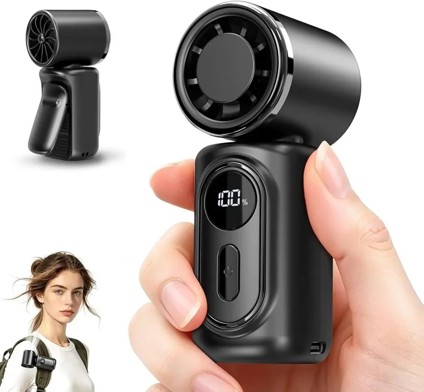Mini Ventilatore Portatile con Clip e Display LED, Rotazione a 180° ° Clip Girevole Staccabile per Viaggi, Concerti, Lavoro da Casa