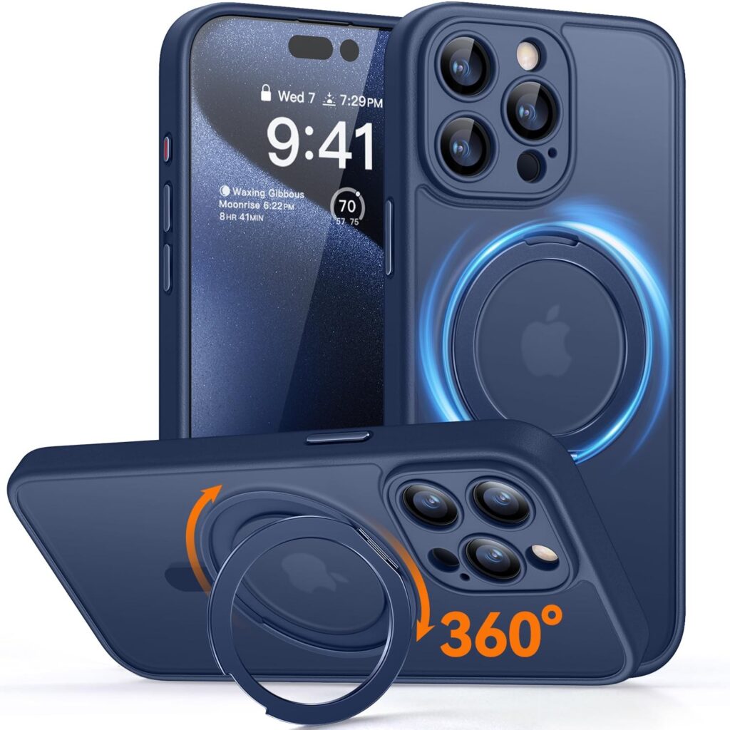 CANSHN Cover per iPhone 15 Pro Max(6.7"),[Camera Control] Supporto Magnetico Anello a 360°, [Protezione Completa Della Fotocamera], Custodia Traslucida Opaca Protettiva Sottile An…