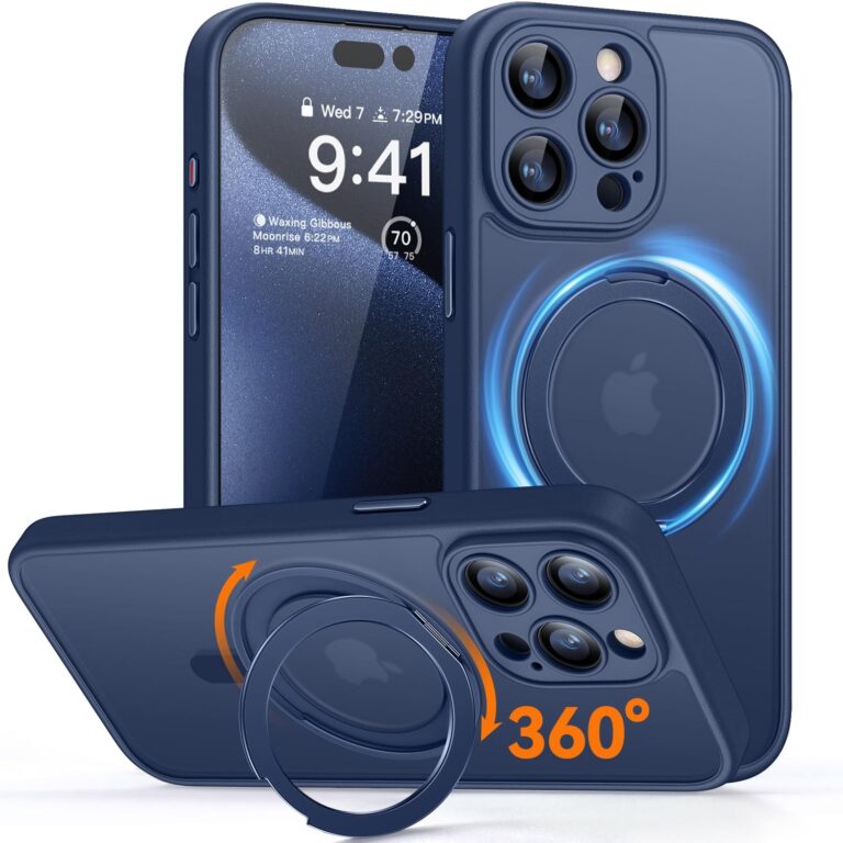CANSHN Cover per iPhone 15 Pro Max(6.7"),[Camera Control] Supporto Magnetico Anello a 360°, [Protezione Completa Della Fotocamera], Custodia Traslucida Opaca Protettiva Sottile An…