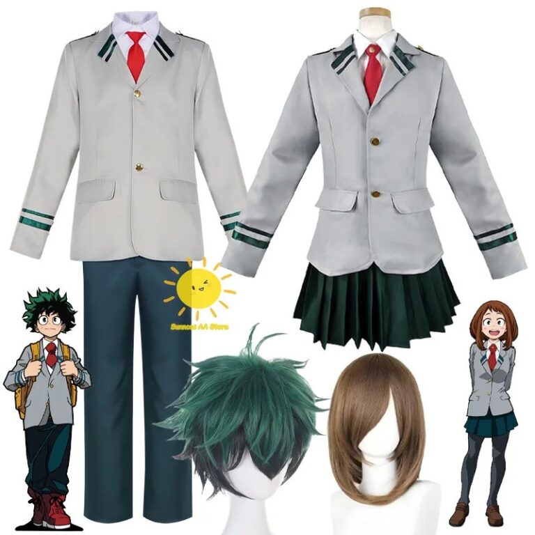 Costumi Cosplay Anime My Hero Academia di Midoriya Izuku e Ochaco Uraraka, Uniformi con Cravatta, Abiti per Halloween Unisex
