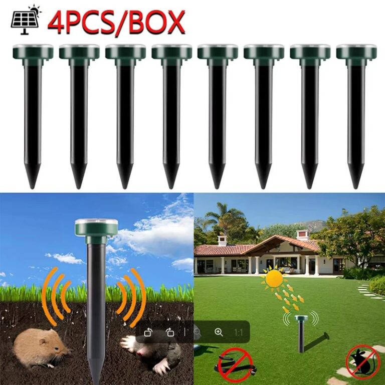 4 Pezzi Repellente Solare a Ultrasuoni per Topi e Talpe, Dissuasore per Roditori con Vibrazione e Luci LED per Giardino, Parco, Fattoria, Esterni