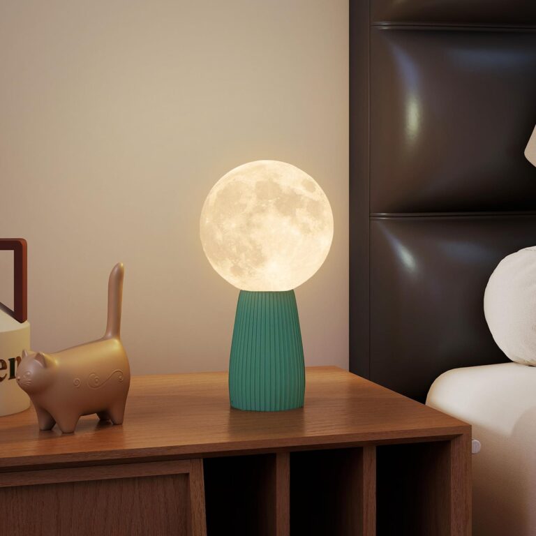 HOMCOM Lampada da Tavolo a Forma di Luna Ø15x28 cm Bianco e Verde Scuro | Stampata in 3D, 3 Colori, 10 Luminosità, Lampada da Lettura in ABS, Carina