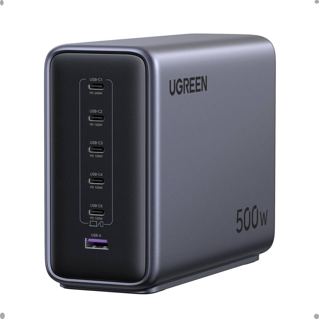 UGREEN Nexode 500W Caricatore USB C Stazione di Ricarica Caricabatterie | PD 3.1 PPS 45W 6 Puertos Compatible con iPhone 18 Pro Max 17 Air 16 15 Galaxy S26 25 24 Pixel 11 iPad Mac…