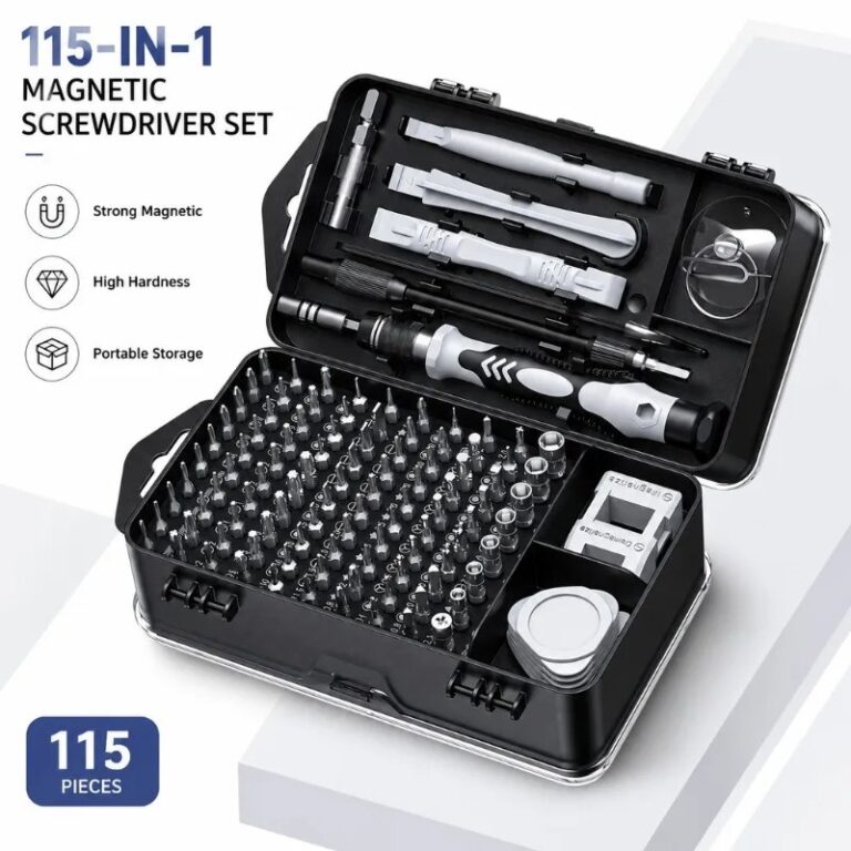 Set di Cacciaviti Magnetici 115-in-1 con Punte ad Alta Durezza, Kit di Riparazione Multiuso per Telefoni, Tablet, Piccoli Elettrodomestici e Viti Irregolari