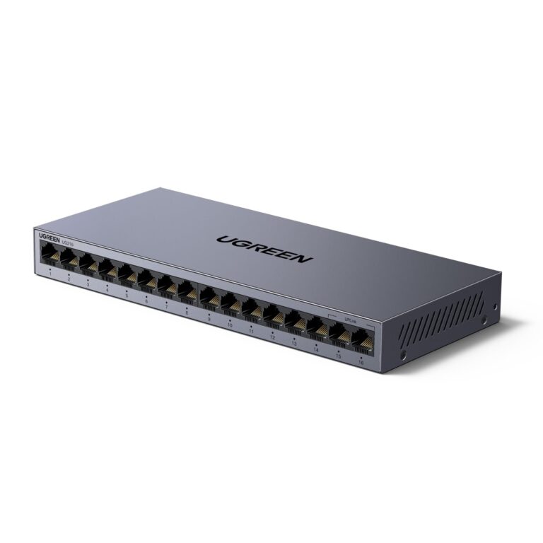UGREEN Switch LAN Gigabit 16 Porte Velocità Automatica 10/100/1000 Mbps | Non Gestito RJ45 Plug and Play VLAN Scocca Metallica Switch Ethernet per TV Portatile Switch Router Monit…