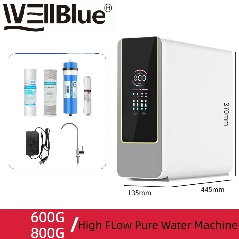 Filtro Acqua RO WellBlue ad Alto Flusso 600G/800G per Cucina, Rapporto Efficiente 2:1, Riduce i TDS, Sistema di Purificazione dell'Acqua a Osmosi Inversa