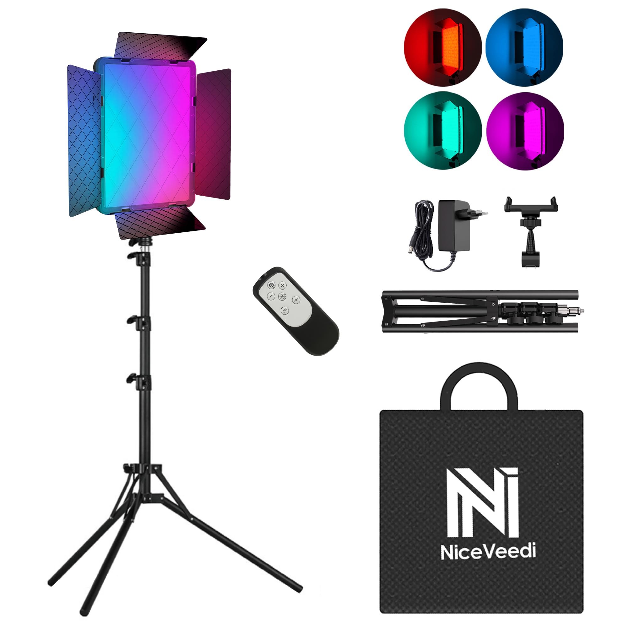 Niceveedi Luce Video Rgb Da 15 Pollici, Illuminazione Da Studio Fotografico Da 40 W Con Telecomando e Supporto Per Telefono, 2700K-6500K Dimmerabile Led Panel Light Con 20 Scenes/…