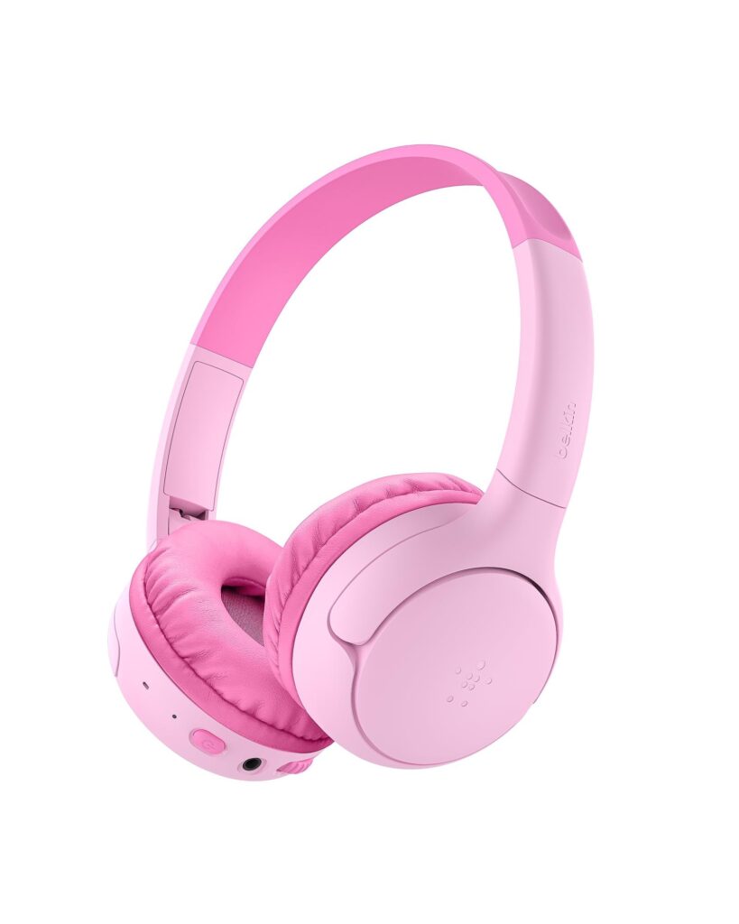 Belkin SoundForm Mini 2 Cuffie Bluetooth On-Ear per Bambini - Rosa | Cuffie Wireless Bambini, Vol. Max 85 dB, 55h Batteria, Microfono, Pieghevoli, Adesivi, Cavo AUX Incluso, Condi…
